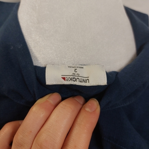 UNTUCKit her short sleeve navy 100% linen midi dress nancy button dress belt 2 - Picture 11 of 16